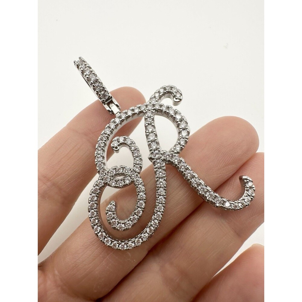 Silver Tone Cursive R Initial Pendant